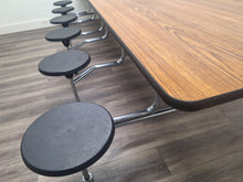 Load image into Gallery viewer, 12ft Cafeteria Lunch Table w/ Stool Seat, Medium Oak Top, Black Seat, Adult Size (RF)