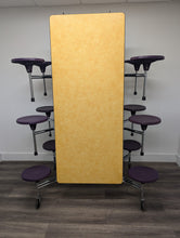 Load image into Gallery viewer, 12ft Cafeteria Lunch Table w/ Stool Seat, Woolamai Brush Yellow Top, Purple Seat, Adults Size (RF)