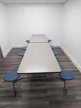 Load image into Gallery viewer, Wheelchair Handicap 12ft Cafeteria Lunch Table w/ Stool Seat, Gray Top, Blue Seat, Adults Size (RF)