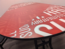 Load image into Gallery viewer, 10ft Cafeteria Lunch Table w/ Stool Seat, Red Top, Black Seat, Hall Elementary Designs, Adults Size (RF)