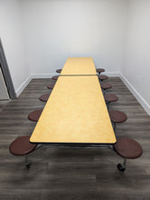 Load image into Gallery viewer, 12ft Cafeteria Lunch Table w/ Stool Seat, Woolamai Yellow Brush Top, Burgundy Seat, Adults Size (RF)