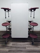 Load image into Gallery viewer, 10ft Cafeteria Lunch Table w/ Stool Seat, Gray Top, Burgundy Seat, Adult Size (RF)