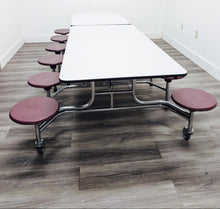 Load image into Gallery viewer, 10ft Cafeteria Lunch Table w/ Stool Seat, Gray Top, Burgundy Seat, Adult Size (RF)