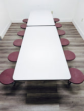 Load image into Gallery viewer, 10ft Cafeteria Lunch Table w/ Stool Seat, Gray Top, Burgundy Seat, Adult Size (RF)