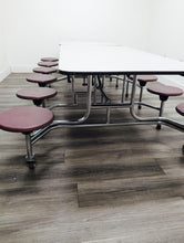 Load image into Gallery viewer, 10ft Cafeteria Lunch Table w/ Stool Seat, Gray Top, Burgundy Seat, Adult Size (RF)