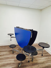 Load image into Gallery viewer, 60 inch Round Cafeteria Lunch Table w/ 8 Stool Seat, Blue Top, Black Seat, Elementary Size (RF)