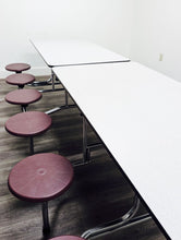 Load image into Gallery viewer, 10ft Cafeteria Lunch Table w/ Stool Seat, Gray Top, Burgundy Seat, Adult Size (RF)