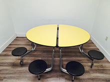 Load image into Gallery viewer, 60 inch Round Cafeteria Lunch Table w/ 8 Stool Seat, Yellow Top, Black Seat, Adult Size (RF)
