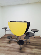 Load image into Gallery viewer, 60 inch Round Cafeteria Lunch Table w/ 8 Stool Seat, Yellow Top, Black Seat, Adult Size (RF)