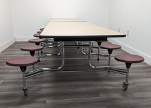 Load image into Gallery viewer, 12ft Cafeteria Lunch Table w/ Stool Seat, Beige Top, Burgundy Seat, Adult Size (RF)
