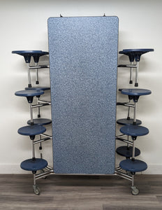 12ft Cafeteria Lunch Table w/ 16 Stool Seat, Blue Top, Blue Seat, Elementary Size (RF)
