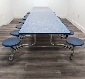 12ft Cafeteria Lunch Table w/ 16 Stool Seat, Blue Top, Blue Seat, Elementary Size (RF)