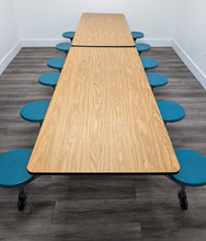 Load image into Gallery viewer, 12ft Cafeteria Lunch Table w/ Stool Seat, Wood grain Top, Green Seat, Elementary Size (RF)