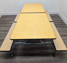 Load image into Gallery viewer, 8FT CAFETERIA LUNCH TABLE W/ FOLDABLE BENCH SEAT, YELLOW TOP, BEIGE BENCH, ELEMENTARY SIZE (RF)