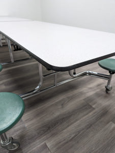 12ft Cafeteria Lunch Table w/ Stool Seat, Gray Top, Green Seat, Elementary Size (RF)