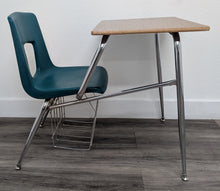 Load image into Gallery viewer, Artco Bell Combo Desk, Green Seat, Wood Grain Top, Basket (RF)