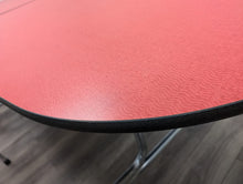 Load image into Gallery viewer, 10ft Cafeteria Lunch Table w/ 8 Stool Seat, Red Top, Black Seat, Oval, Adult Size (RF)