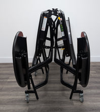 Load image into Gallery viewer, 60in Round Cafeteria Lunch Table w/ Bench Seat, Red Top, Blue Seat, Adult Size (RF)