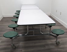 Load image into Gallery viewer, 12ft Cafeteria Lunch Table w/ Stool Seat, Gray Top, Green Seat, Elementary Size (RF)

