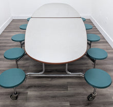 Load image into Gallery viewer, 10ft Cafeteria Lunch Table w/ 12 Stool Seat, Gray Top, Green Seat, Oval, Adult Size (RF)