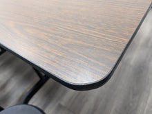 Load image into Gallery viewer, 12ft Cafeteria Lunch Table w/ 16 Stool Seat, Walnut Top, Black & Navy Blue Seat, Black Frame, Elementary Size (RF)
