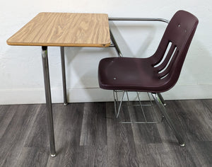 Virco 9400BR Combo Desk, Burgundy Seat, Medium Oak Laminate Top, With Basket (RF)