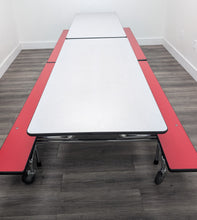 Load image into Gallery viewer, 12FT CAFETERIA LUNCH TABLE W/ FOLDABLE BENCH SEAT, GRAY TOP, RED BENCH, ADULT SIZE (RF)