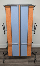 Load image into Gallery viewer, 10FT CAFETERIA LUNCH TABLE W/ FOLDABLE BENCH SEAT, ORANGE TOP, LIGHT BLUE BENCH, ELEMENTARY SIZE (RF)