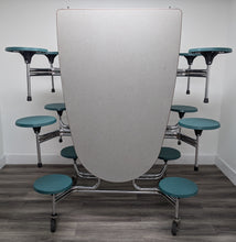 Load image into Gallery viewer, 10ft Cafeteria Lunch Table w/ 12 Stool Seat, Gray Top, Green Seat, Oval, Adult Size (RF)