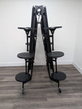 Load image into Gallery viewer, 10ft Cafeteria Lunch Table w/ Stool Seat, Black Frame, Woodgrain Top, Black Seat, Adult Size (RF)