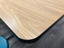 Load image into Gallery viewer, 12ft Cafeteria Lunch Table w/ Stool Seat, Wood grain Top, Green Seat, Elementary Size (RF)