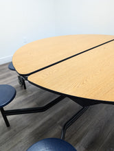 Load image into Gallery viewer, 60 inch Round Cafeteria Lunch Table w/ 8 Stool Seat, Wood Grain Top, Navy Blue Seat, Adult Size (RF)
