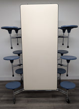 Load image into Gallery viewer, 12ft Cafeteria Lunch Table w/ Stool Seat, Beige Top, Navy Blue Seat, Adult Size (RF)