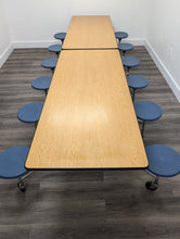 Load image into Gallery viewer, 12ft Cafeteria Lunch Table w/ 12 Stool Seat, Light Oak Top, Blue Seat, Adult Size (RF)