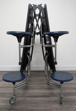 Load image into Gallery viewer, Space Saver 8ft Cafeteria Lunch Table w/ 8 Stool Seat, Oak Top, Navy Blue Seat, Adult Size (RF)