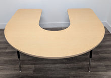 Load image into Gallery viewer, 60" x 66" Horse Shoe Activity Table, Adjustable Legs, Maple Top, Maple Edge (RF)
