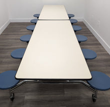 Load image into Gallery viewer, 12ft Cafeteria Lunch Table w/ Stool Seat, Beige Top, Navy Blue Seat, Adult Size (RF)