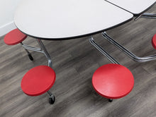 Load image into Gallery viewer, 60 inch Round Cafeteria Lunch Table w/ 8 Stool Seat, Gray Top, Red Seat, Adult Size (RF)