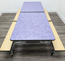 Load image into Gallery viewer, 8FT CAFETERIA LUNCH TABLE W/ FOLDABLE BENCH SEAT, PURPLE TOP, BEIGE BENCH, ELEMENTARY SIZE (RF)