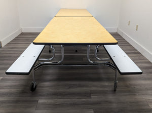 12ft Cafeteria Lunch Table w/ Foldable Bench Seat, Yellow Brush Top, White Bench, Adult Size (RF)