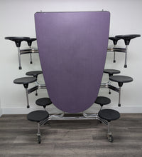 Load image into Gallery viewer, 10ft Cafeteria Lunch Table w/ 12 Stool Seat, Purple Top, Black Seat, Oval, Adult Size (RF)