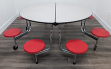 Load image into Gallery viewer, 60 inch Round Cafeteria Lunch Table w/ 8 Stool Seat, Gray Top, Red Seat, Adult Size (RF)
