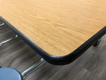 Load image into Gallery viewer, 12ft Cafeteria Lunch Table w/ 12 Stool Seat, Light Oak Top, Blue Seat, Adult Size (RF)
