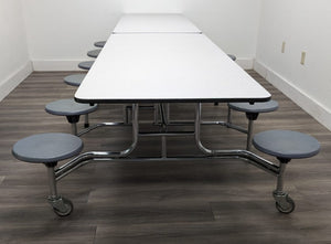 12ft Cafeteria Lunch Table w/ Stool Seat, Gray Top, Gray Seat, Elementary Size (RF)