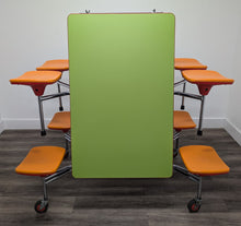 Load image into Gallery viewer, Space Saver 8ft Cafeteria Lunch Table w/ 8 Stool Seat, Lime Green Top, Orange Seat, Adult Size (RF)