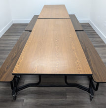 Load image into Gallery viewer, 12ft Cafeteria Lunch Table w/ Wood Grain Bench Seat, Wood Grain Top, Darker Wood Grain Seat, Adult Size (RF)