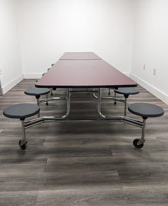 12ft Cafeteria Lunch Table w/ Stool Seat, Maroon Top, Black Seat, Adult Size (RF)