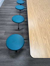 Load image into Gallery viewer, 12ft Cafeteria Lunch Table w/ Stool Seat, Wood grain Top, Green Seat, Elementary Size (RF)