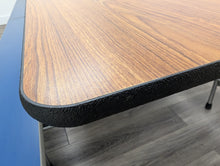 Load image into Gallery viewer, 12ft Cafeteria Lunch Table w/ Foldable Woodgrain Top, Blue Bench Seat, Adult Size (RF)