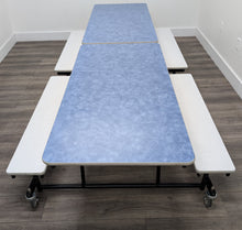 Load image into Gallery viewer, 10FT CAFETERIA LUNCH TABLE W/ BENCH SEAT, BLUE TOP, WHITE BENCH, PRE SCHOOL SIZE (RF)